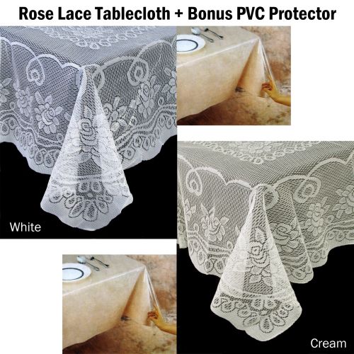 Rose Lace Polyester Tablecloth + Bonus PVC Protector