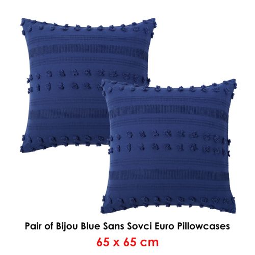 Pair of Sans Sovci Bijou Blue European Pillowcases by Vintage Design Homewares