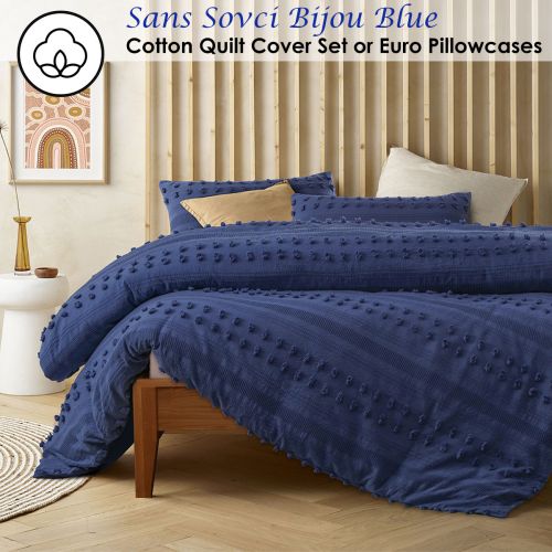 Sans Sovci Bijou Blue Cotton Quilt Cover Set by Vintage Design Homewares