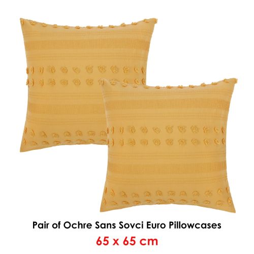 Pair of Sans Sovci Ochre European Pillowcases by Vintage Design Homewares