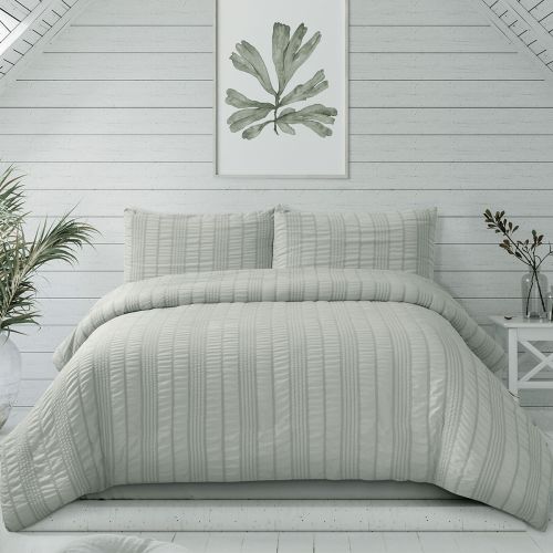 Sommer Coastal Grey Seersucker Stripe Quilt Cover Set by Ardor
