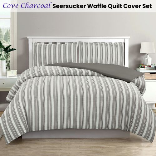 Cove Charcoal Seersucker Waffle Quilt Cover Set by Ardor