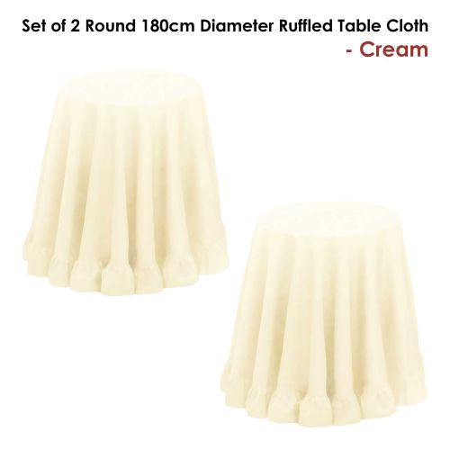 Set of 2 Round 180cm Ruffled Table Cloth Cream