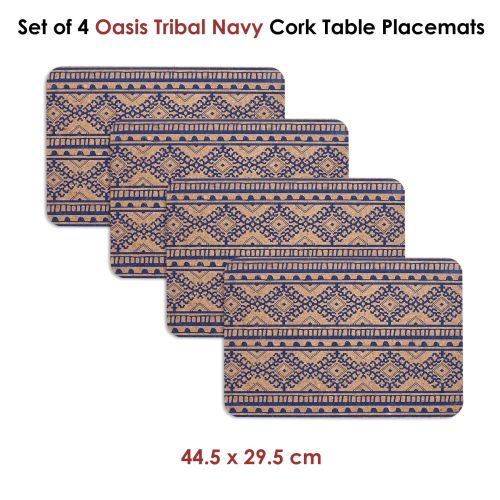 Set of 4 Oasis Tribal Navy Cork Placemats 44.5 x 29.5cm by Ladelle