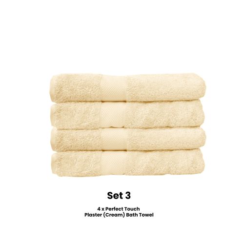 Bath Towel Set 4 Pce Perfect Touch Plaster (Cream) 