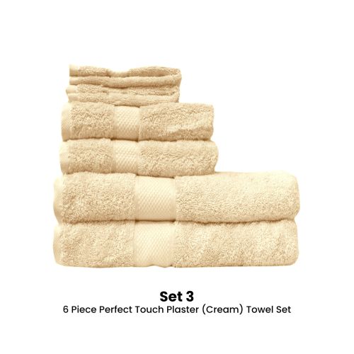 6 Piece Quality Soft 100% Cotton Perfect Touch Plaster (Cream) Towel Set