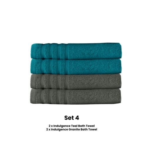 Bath Towel Set 4 Pce Indulgence 2 Teal and 2 Granite