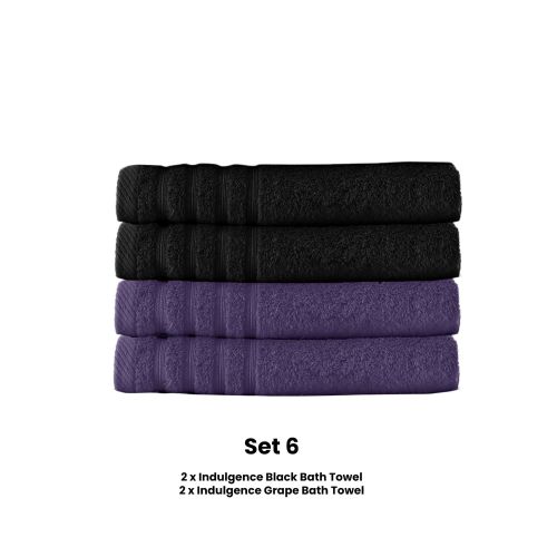 Bath Towel Set 4 Pce Indulgence 2 Black and 2 Grape