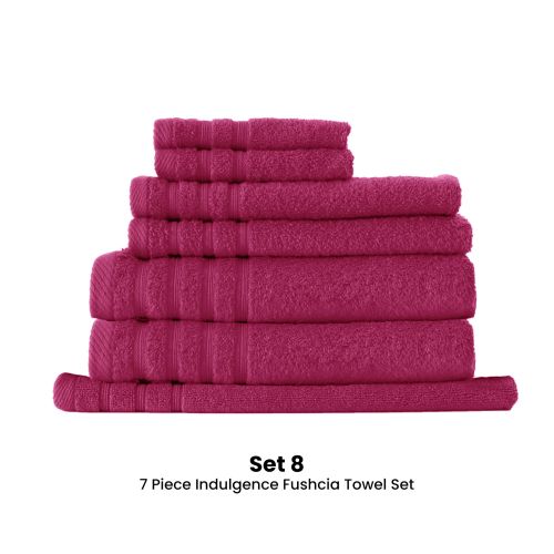 7 Piece Quality Soft 100% Cotton Indulgence Fushcia Towel Set