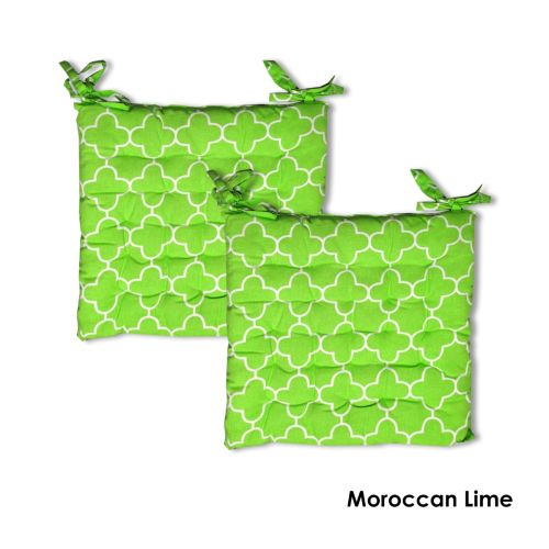 Set of 2 Cotton Chair Pads Moroccan Lime with Ties 40 x 40 cm