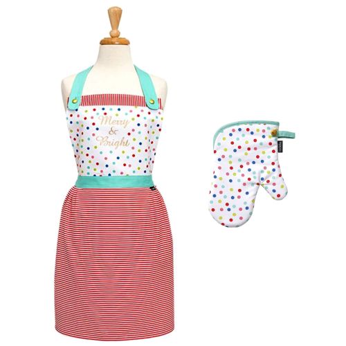 Set of 2 Merry And Bright Christmas Oven Mitt & Apron Kitchen Set by Ladelle