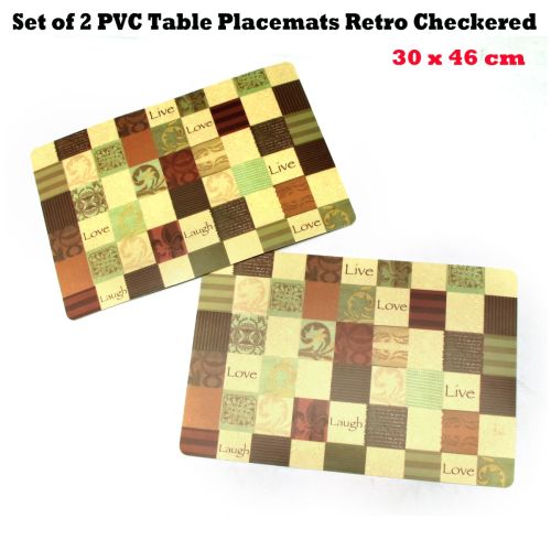 Set of 2 PVC Table Placemats Retro Checkered 30 x 46 cm