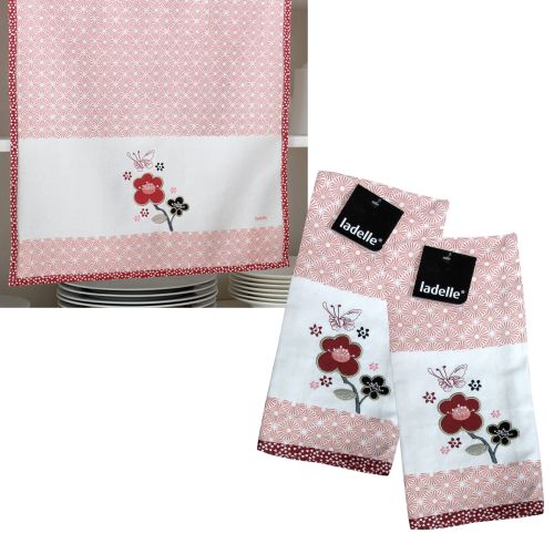 Set of 2 Saika Kitchen / Cleaning 100% Cotton Embroidered Tea Towels 45 x 70 cm by Ladelle