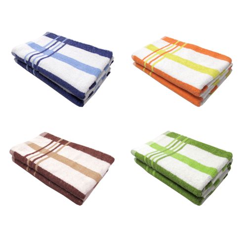 400GSM Set of 2 Cotton Terry Striped Bath Towels 68 x 137cm