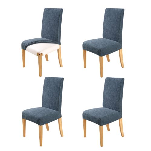 Set of 4 Easy Fit Stretch Dining Chair Covers Knitted Dark Blue by Home Innovations