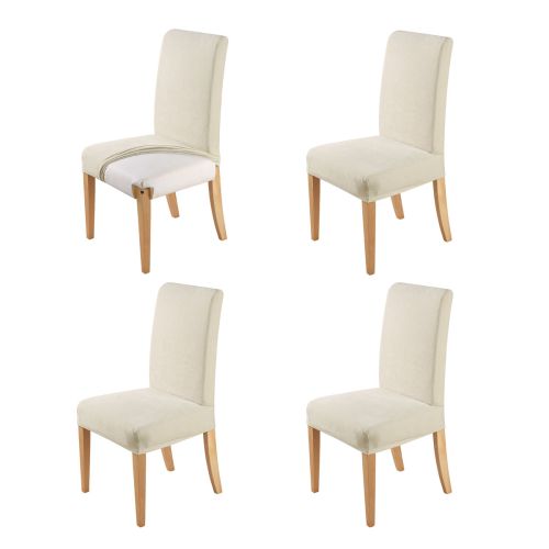 Set Of 4 Easy Fit Stretch Dining Chair, Linen Dining Room Chair Covers Uk