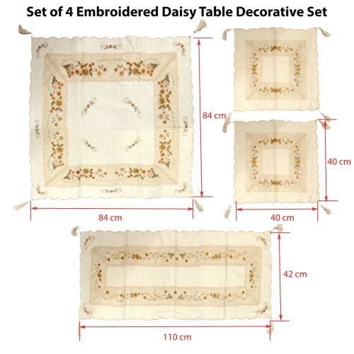 Set of 4 Embroidered Daisy Table Decorative Set
