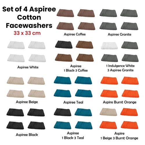 Set of 4 100% Cotton Face Washers Aspiree 33 x 33cm