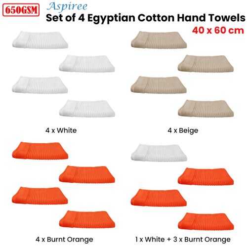 650TC Aspiree Set of 4 Egyptian Cotton Hand Towels 40 x 60 cm by Renee Taylor