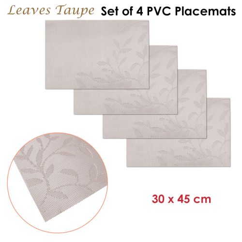 Set of 4 Leaves Taupe PVC Table Placemats 45 x 30 cm by Choice