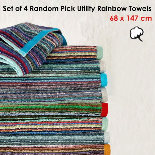 Set of 4 Random Pick Colours Utility 100% Cotton Towels 68 x 147 cm by J Elliot Home
