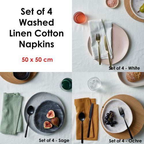 Set of 4 Vintage Washed Linen Cotton Napkins 50 x 50 cm by Vintage Design Homewares