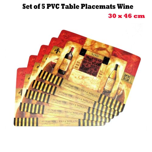 Set of 5 PVC Table Placemats Wine 30 x 46 cm