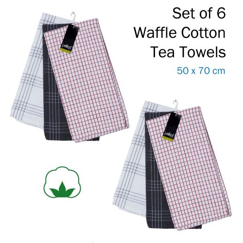 Set of 6 Waffle Cotton Tea Towels 50 x 70 cm by J.elliot