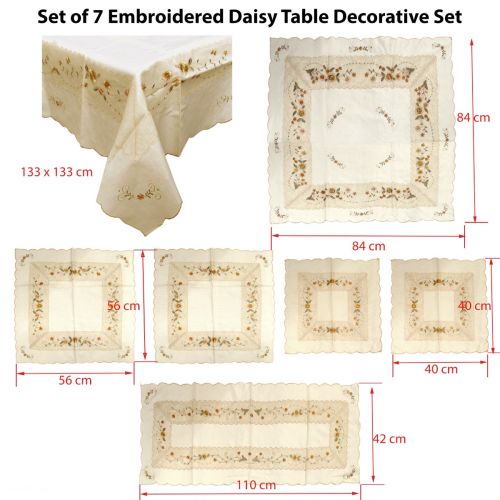 Set of 7 Embroidered Daisy Table Decorative Set