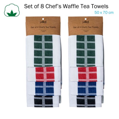Set of 8 Chef's Waffle Cotton Kitchen Tea Towels 50 x 70 cm by J.elliot
