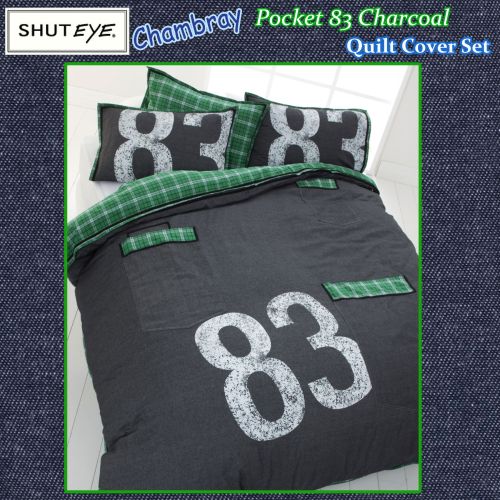 Chambray Pocket 83 Charcoal Quilt Cover Set by Shuteye