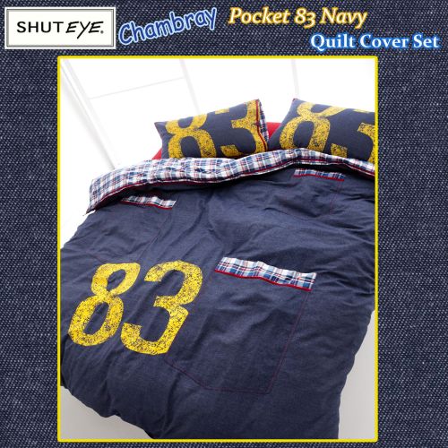 Chambray Pocket 83 Navy Quilt Cover Set by Shuteye