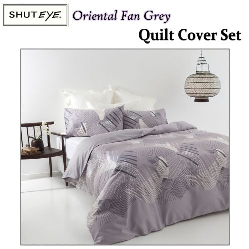Oriental Fan Grey Quilt Cover Set by Shuteye