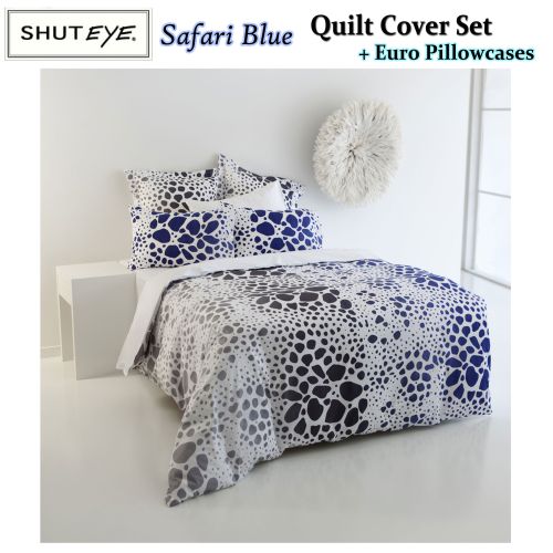 Safari Blue Quilt Cover Set + Euro Pillowcases by Shuteye