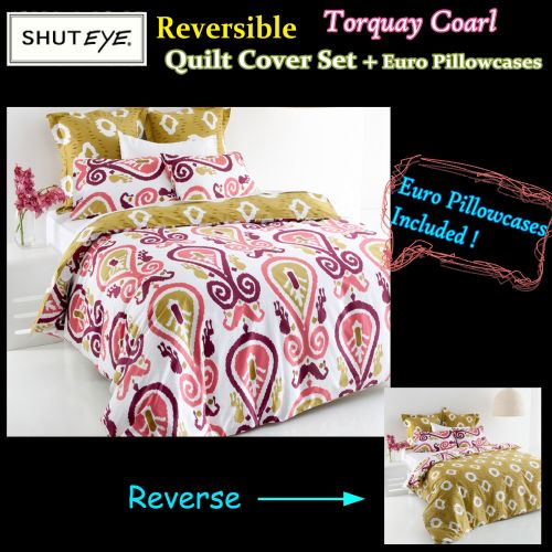 Torquay Coarl Quilt Cover Set + Euro Pillowcases by Shuteye