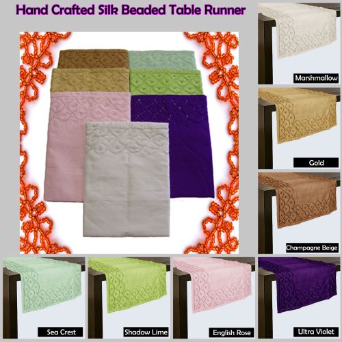Hand Crafted Silk Blend Beaded Table Runner