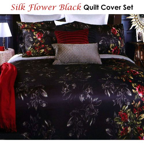 Silk Flower Black Quilt Cover Set Double Accessorize