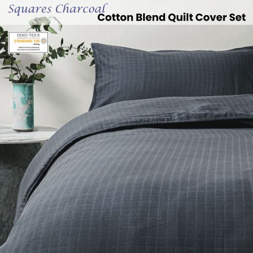 Cotton Blend Quilt Cover Set Squares Charcoal by Tontine