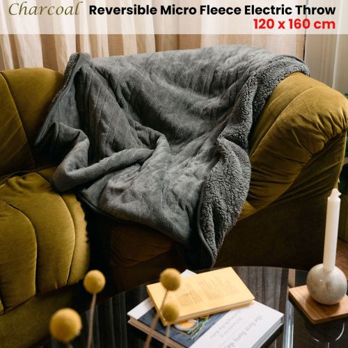 Reversible Micro Fleece Electric Throw Charcoal 120 x 160 cm by Dickies