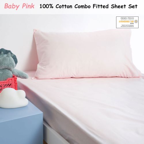 Junior Cotton Combo Fitted Sheet Set Baby Pink by Minikins