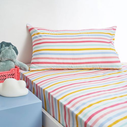 Rainbow Stripe Polyester Cotton Combo Fitted Sheet Set by Minikins