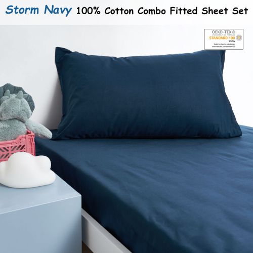 Junior Cotton Combo Fitted Sheet Set Storm Navy by Minikins