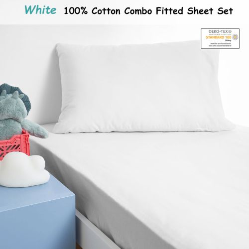 Junior Cotton Combo Fitted Sheet Set White by Minikins