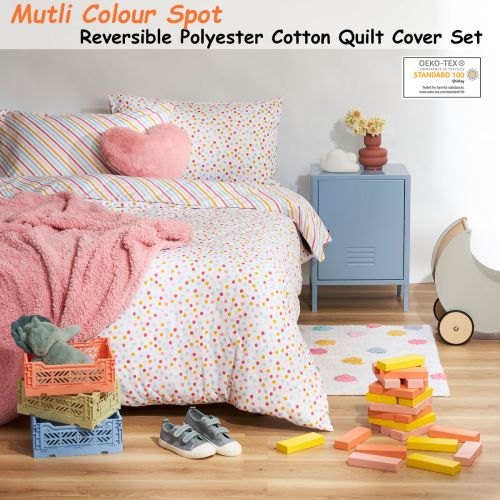 Multi Colour Spot Reversible Polyester Cotton Quilt Cover Set by Minikins