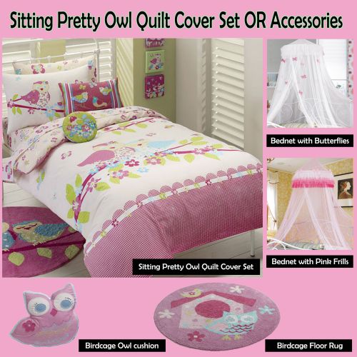 Sitting Owl Pink Quilt Cover Set by Jiggle & Giggle