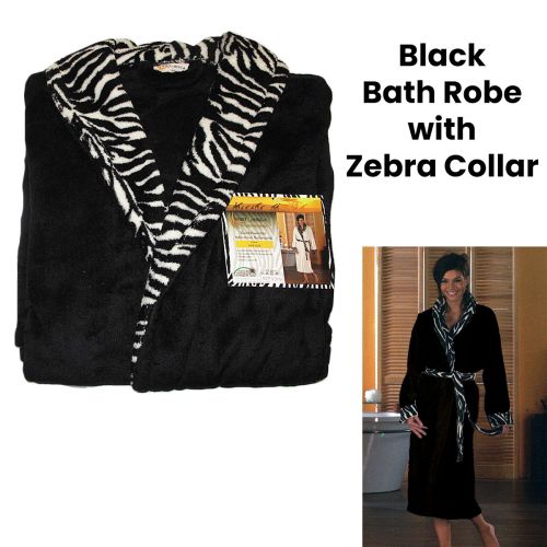 Spirit of Africa Black Bath Robe with Zebra Collar