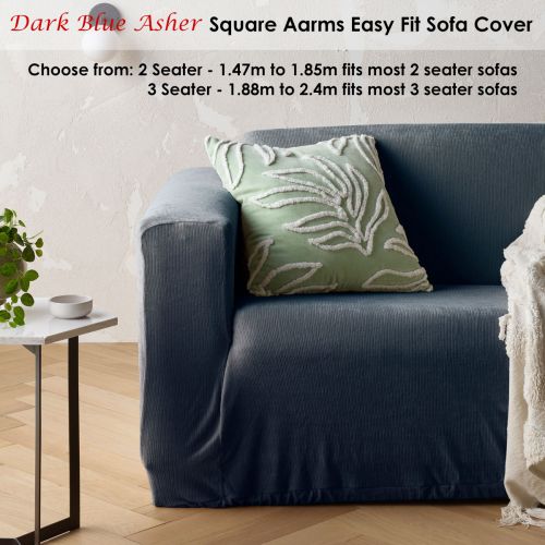 Asher Dark Blue Stretch Sofa Cover with Square Arms by Accessorize
