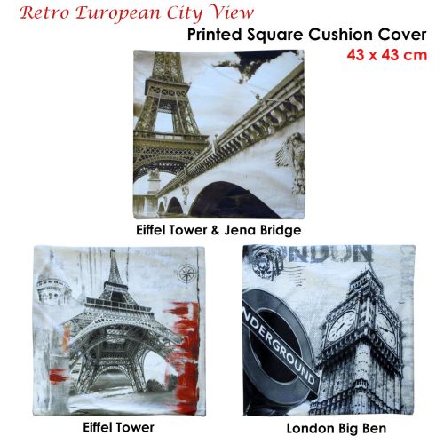 Retro European City View Printed Square Cushion Cover 43 x 43 cm