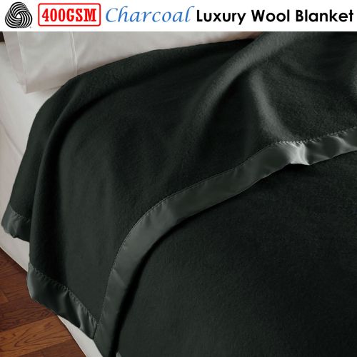 400GSM Luxury Wool Blanket King Charcoal 265 x 255 cm