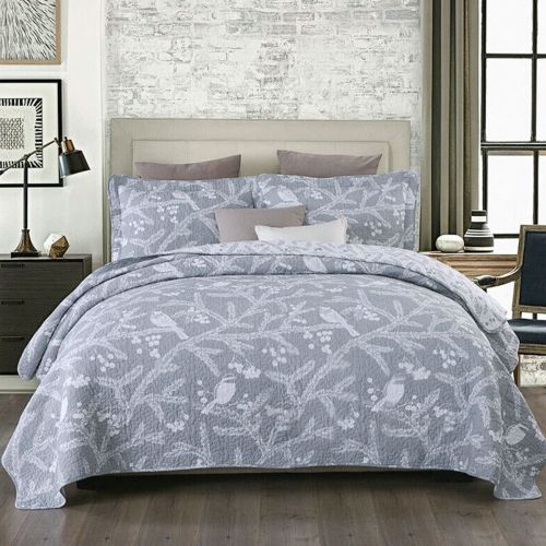 100% Cotton Lightly Quilted Coverlet Set Acacia Grey Queen